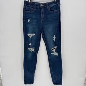 So Ultimate Skinny High Rise Dark Wash Distressed Jeans Women's Size 11